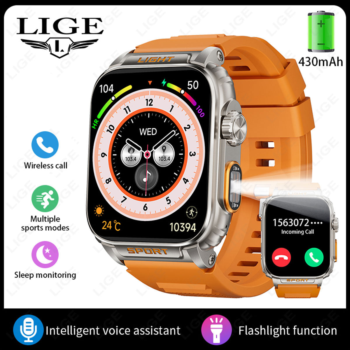 LIGE smartwatch front view
