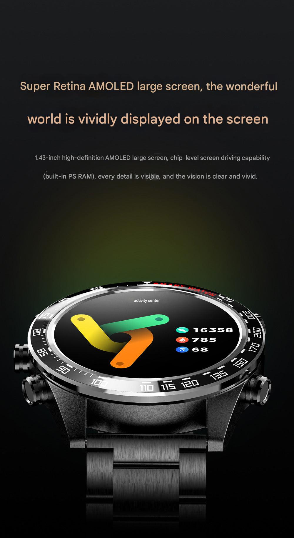 Smartwatch displaying AMOLED screen functionality