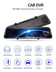 Front view of 12-inch 4K rearview mirror dash cam