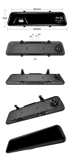 Side view of dash cam mounted on mirror