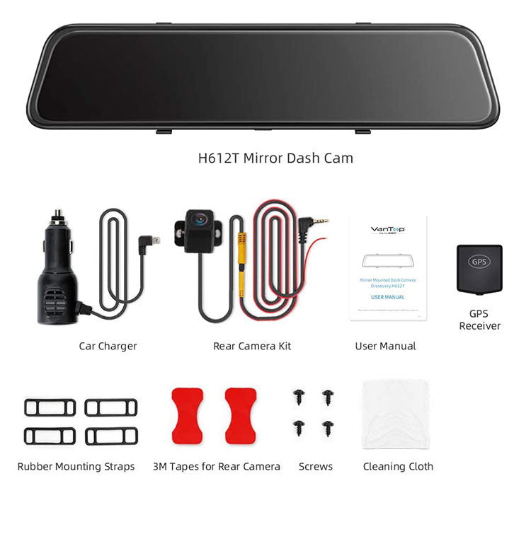 Front view of 12-inch 4K rearview mirror dash cam