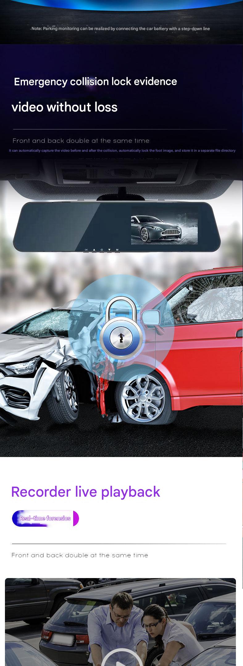 Detailed features of rear view dash cam