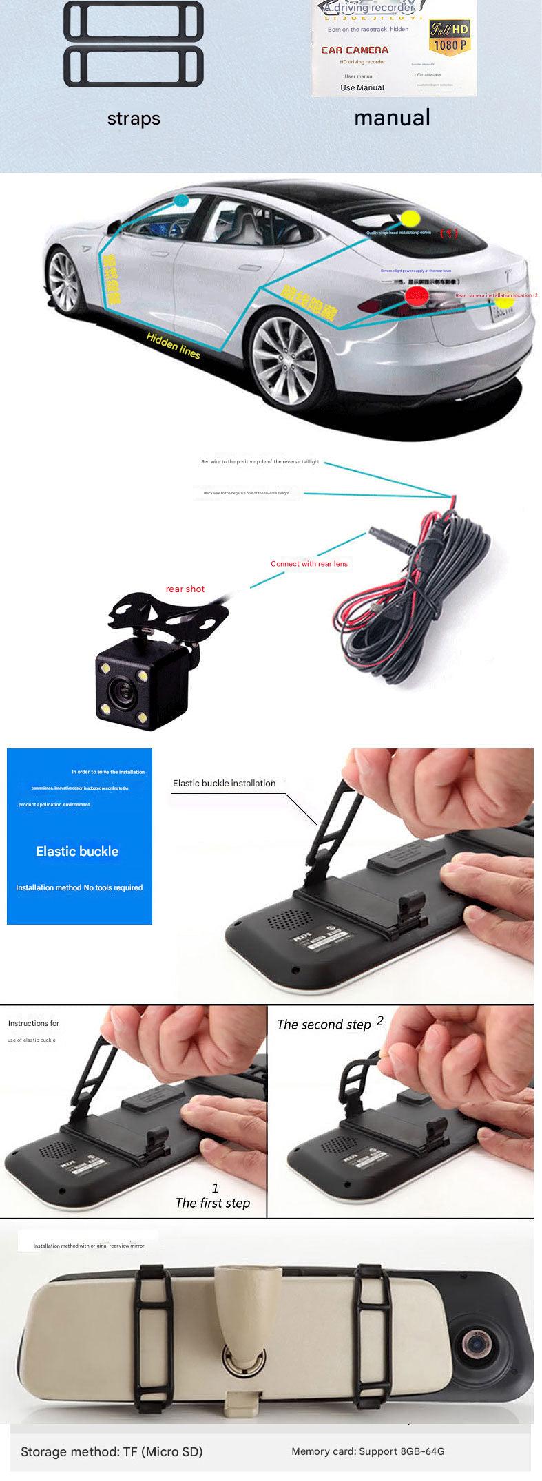 Front view showing installation of dash cam