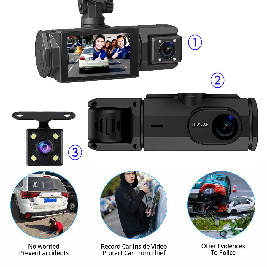 Rearview camera angle showing dash cam