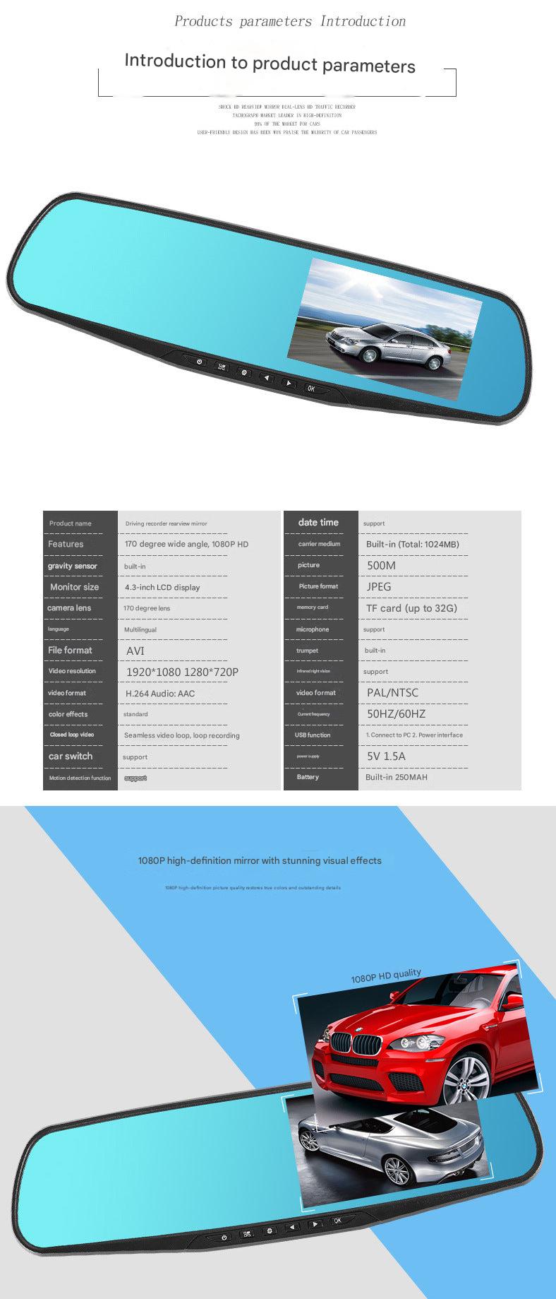 Front view of dual-lens car dash cam