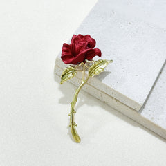 Back of Elegant Red Rose Brooch
