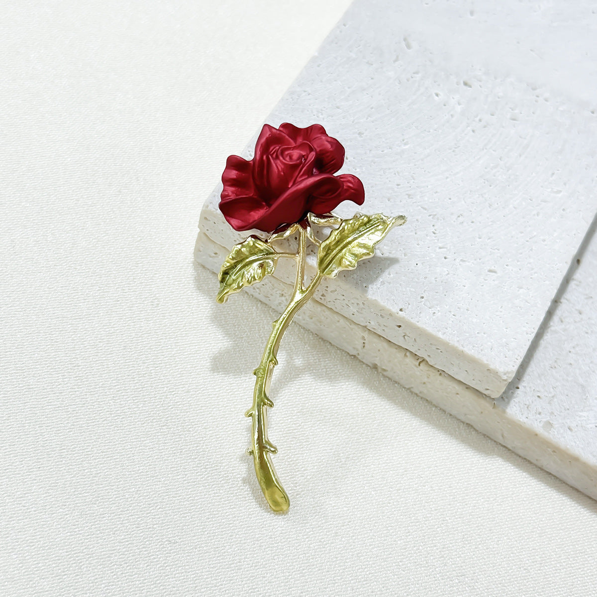 Back of Elegant Red Rose Brooch