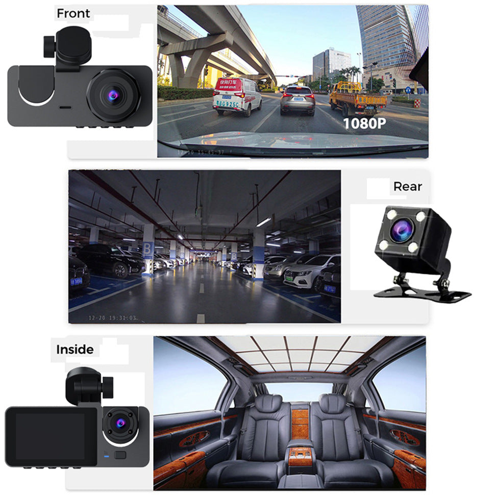 Compact design of triple lens dash cam
