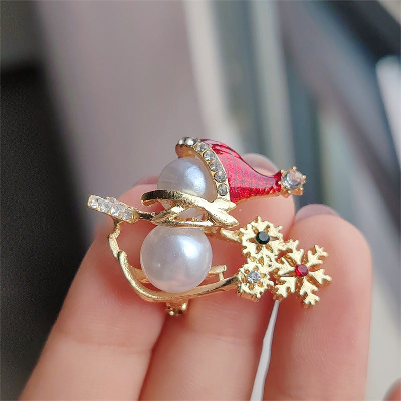 Snowman brooch on a snowy background