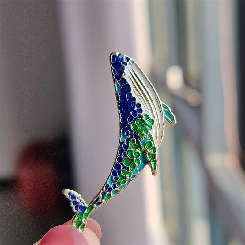 Charming Whale and Dolphin Brooch on a white background