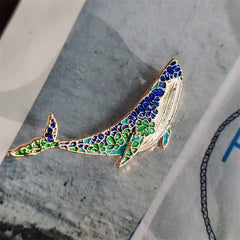 Elegant whale and dolphin pin for clothing