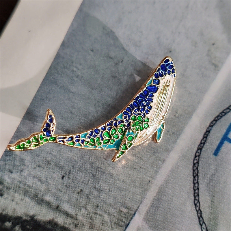 Elegant whale and dolphin pin for clothing