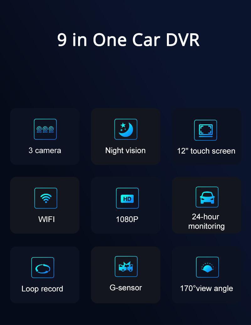 triple camera dash cam display