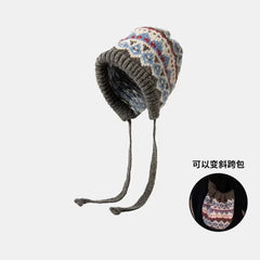 Side angle of women's knitted winter hat