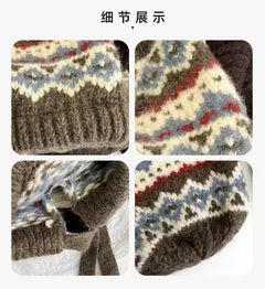Close-up of the comfortable winter beanie in brown