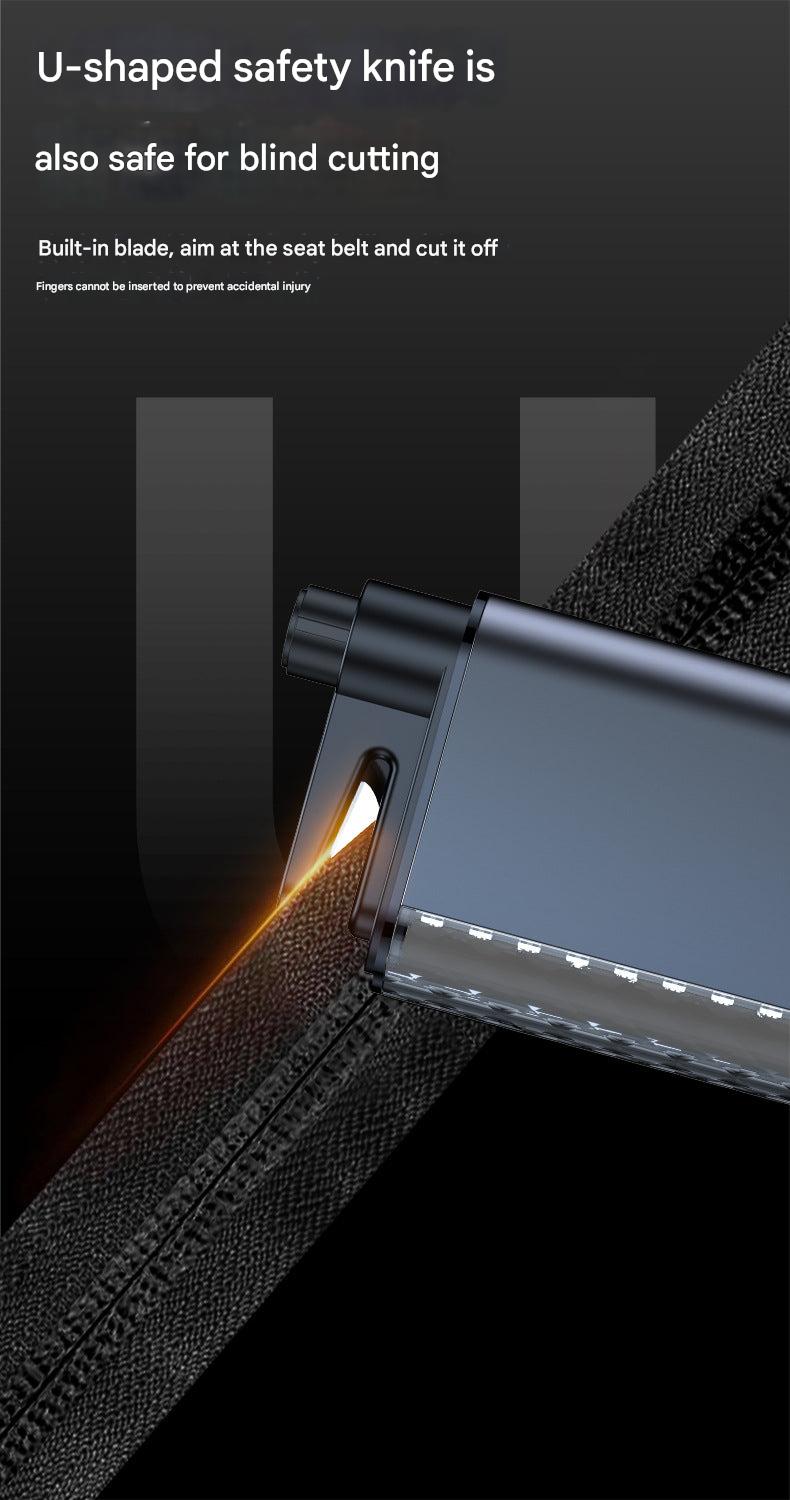Emergency car escape hammer and flashlight front view