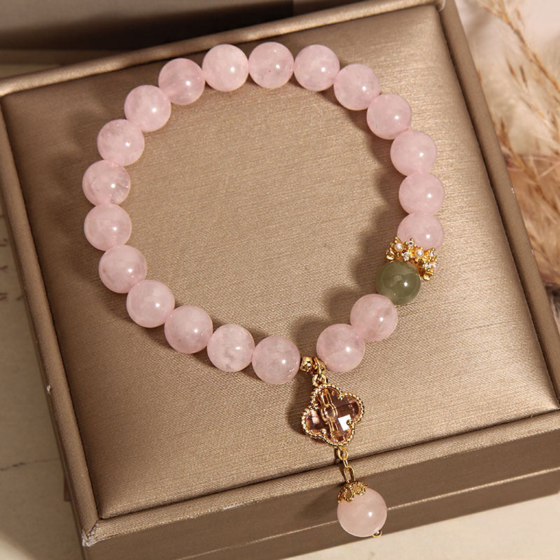 Close-up of elegant pink quartz bracelet