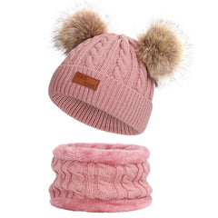 Children's knitted scarf matching winter hat in pink