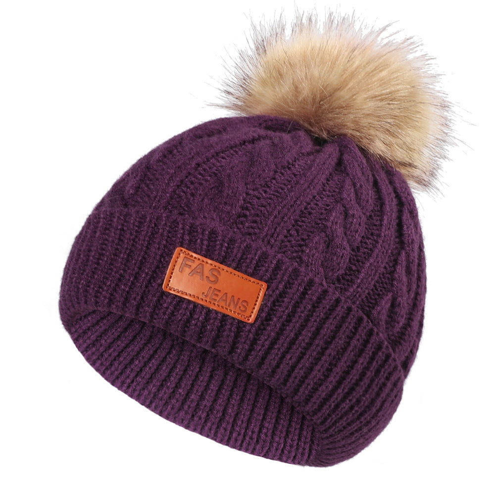 Cute pom-pom knit hat in black for kids