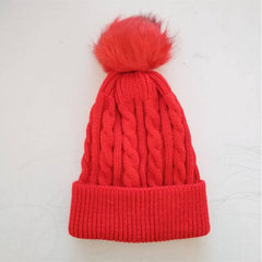 Trendy burgundy knit beanie with pom pom