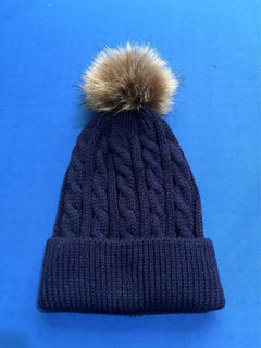 Pink knit beanie with pom pom details