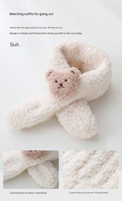 Cute bear winter hat and scarf set in pink and cream