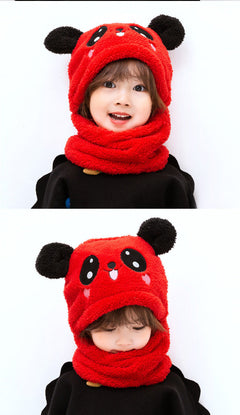 Adorable kids wearing bear ear hat and scarf