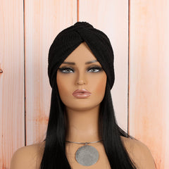 white elastic twist headwrap beanie styled on a model