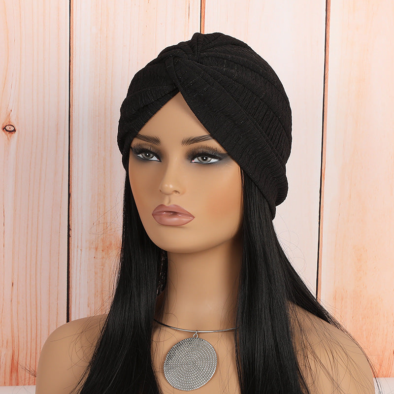 silver grey headwrap beanie in trendy display setting