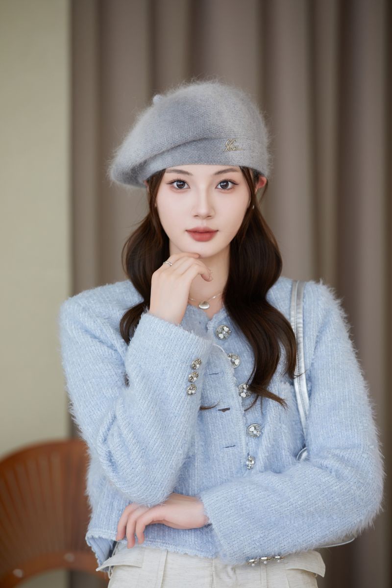 Fashionable outdoor styling with the rabbit fur beret