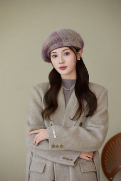 Rabbit fur beret displayed in gray colour