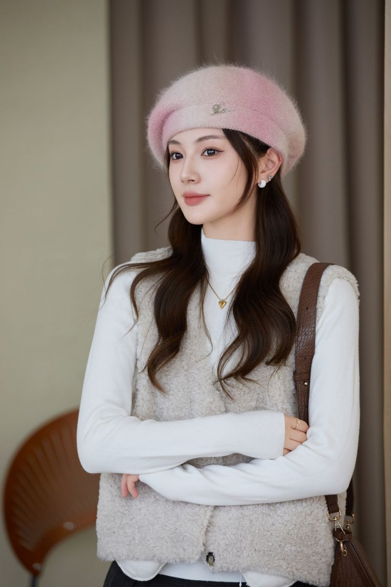 Fashionable outdoor styling with the rabbit fur beret