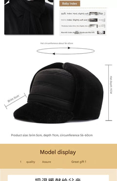 Flat cap design of winter hat in black color