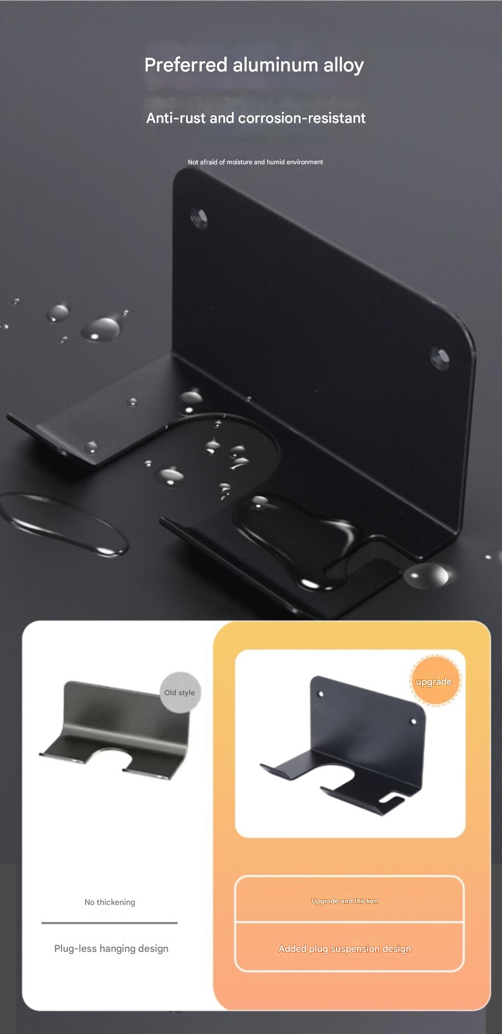 Aluminium Wall-Mounted Hair Dryer Storage