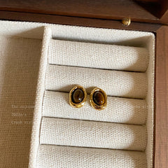 Vintage style tiger eye stone earrings front view
