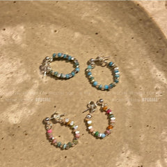 Dopamine Delight colourful beaded silver stud earrings image 4