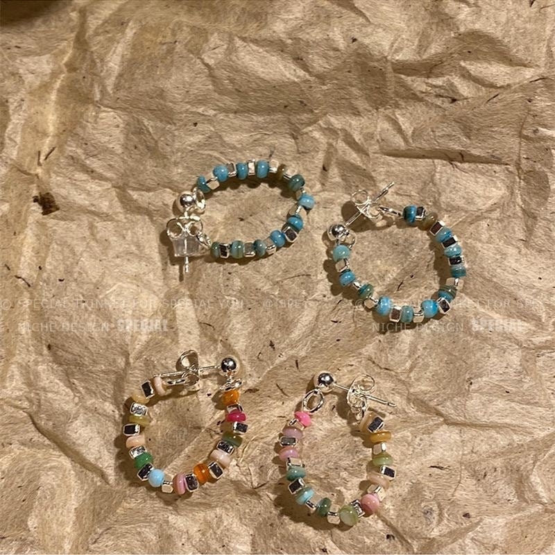 Dopamine Delight colourful beaded silver stud earrings image 3