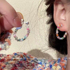 Dopamine Delight colourful beaded silver stud earrings image 9