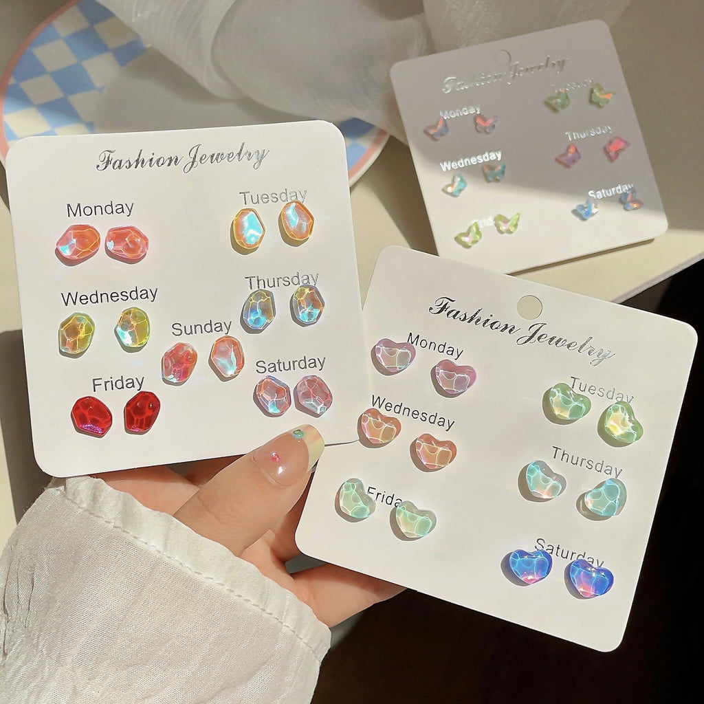 Colourful Butterfly Stud Earrings on model