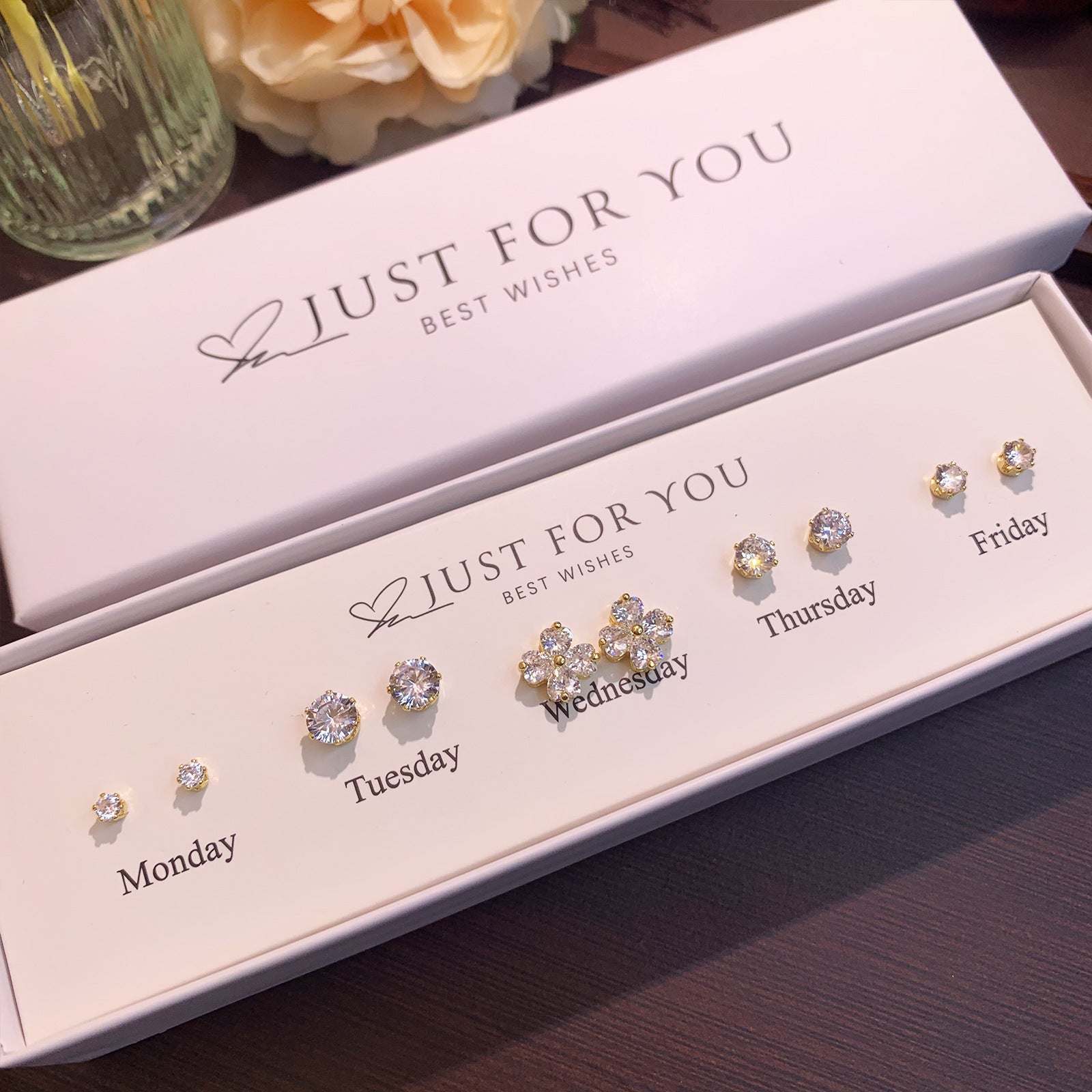 Everyday wear S925 silver earrings flat lay