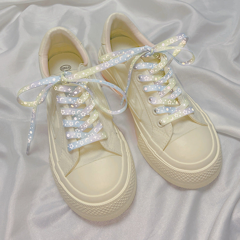 Violet-pink galaxy shoelaces featured prominently