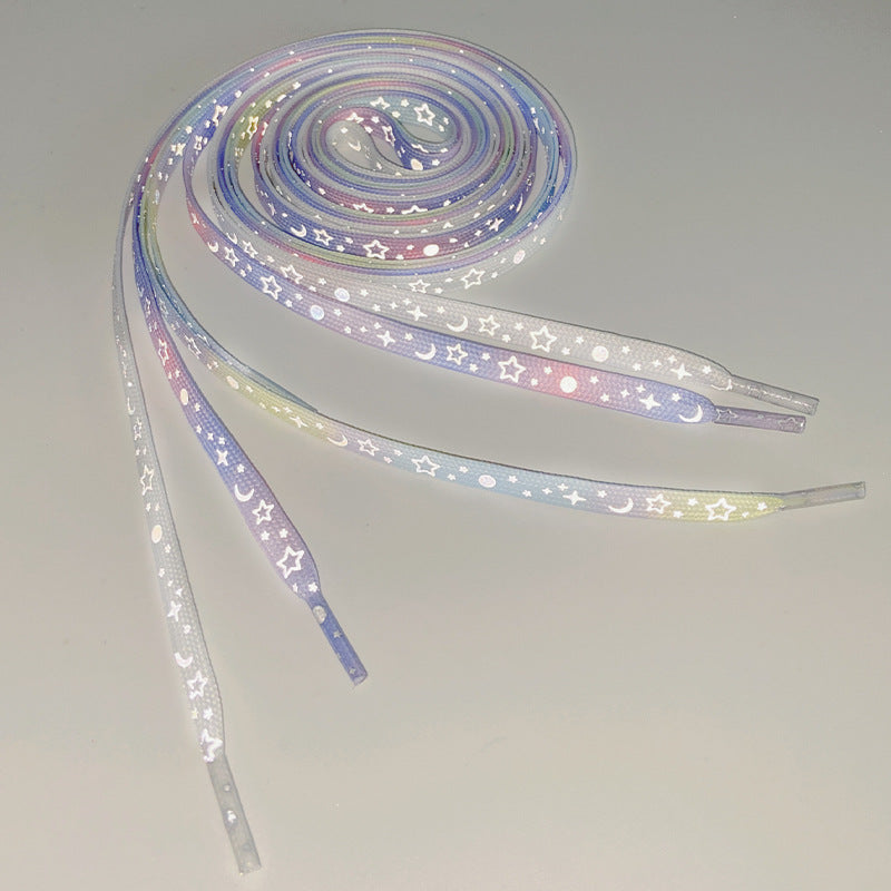 Mint green reflective shoelaces displayed on shoes