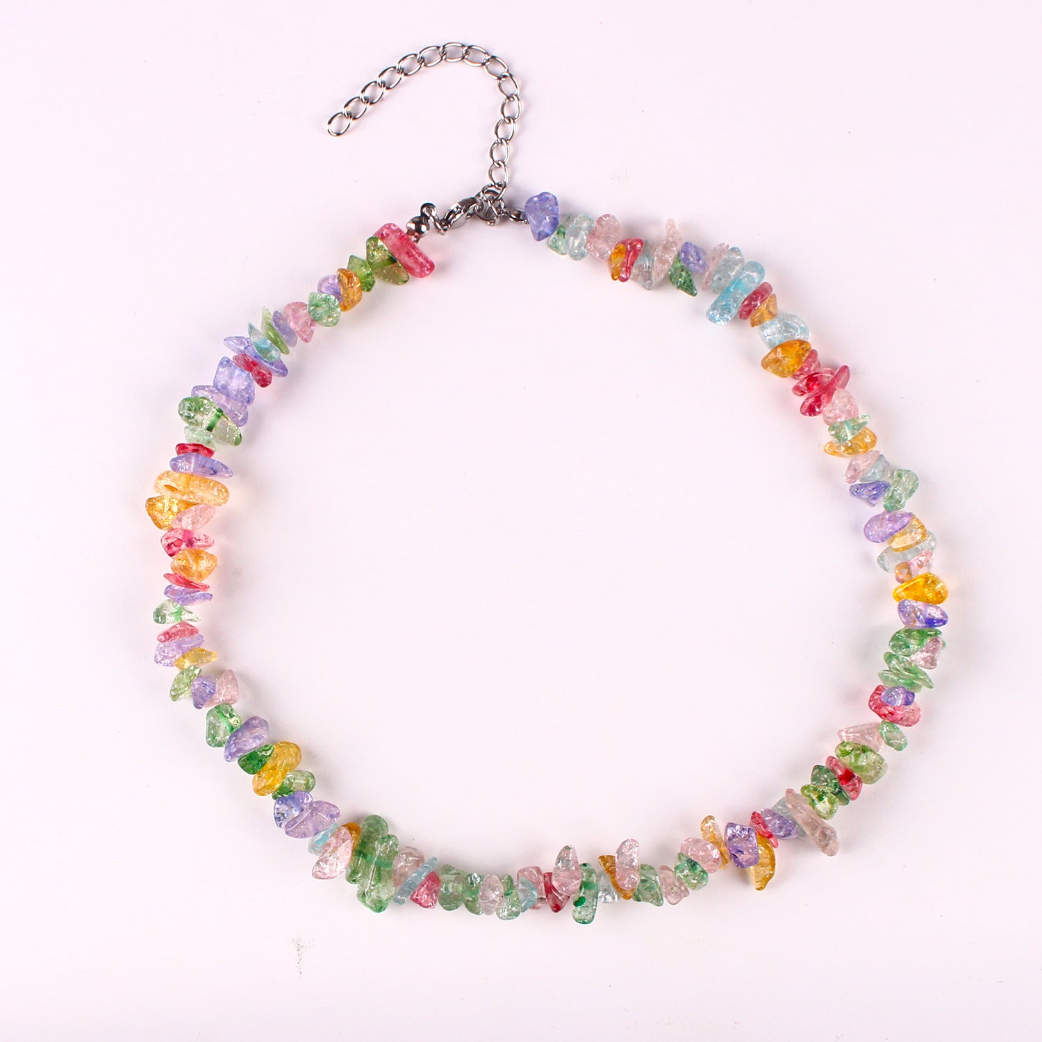 Trendy bohemian necklace flat lay view