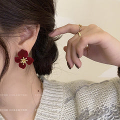 Elegant Premium Velvet Floral Earrings in Black
