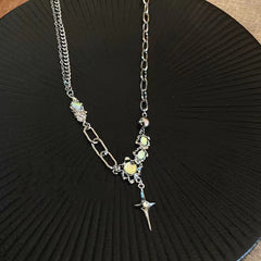 Close up of the cross pendant with moonstone
