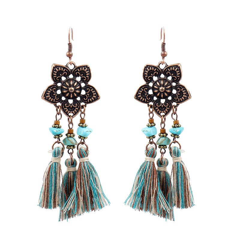 various colours of long tassel earrings