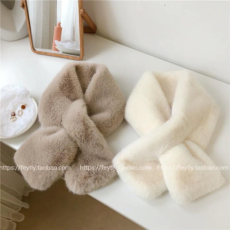 flat lay of faux fur neck warmer