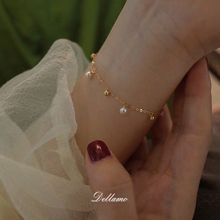 close-up of S925 silver leaf bracelet with pearls