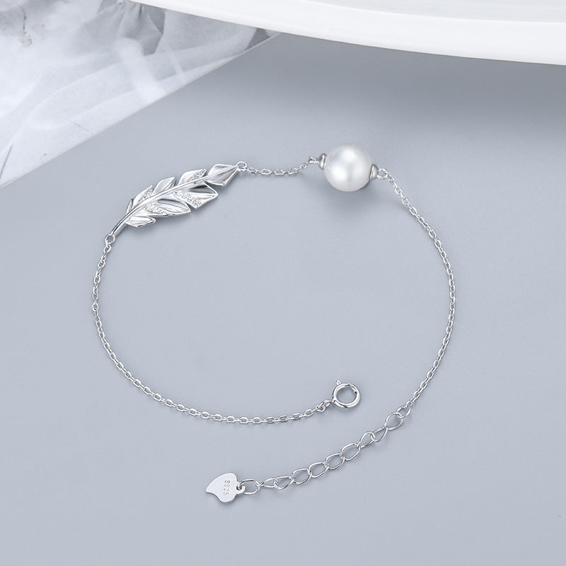 elegant silver leaf bracelet side view