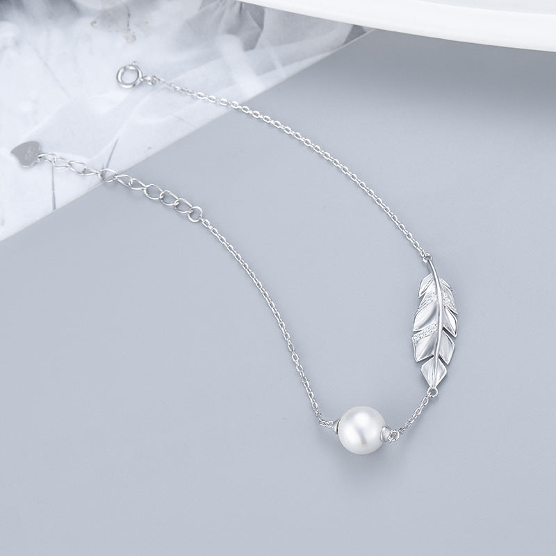 stunning silver leaf bracelet with pearls